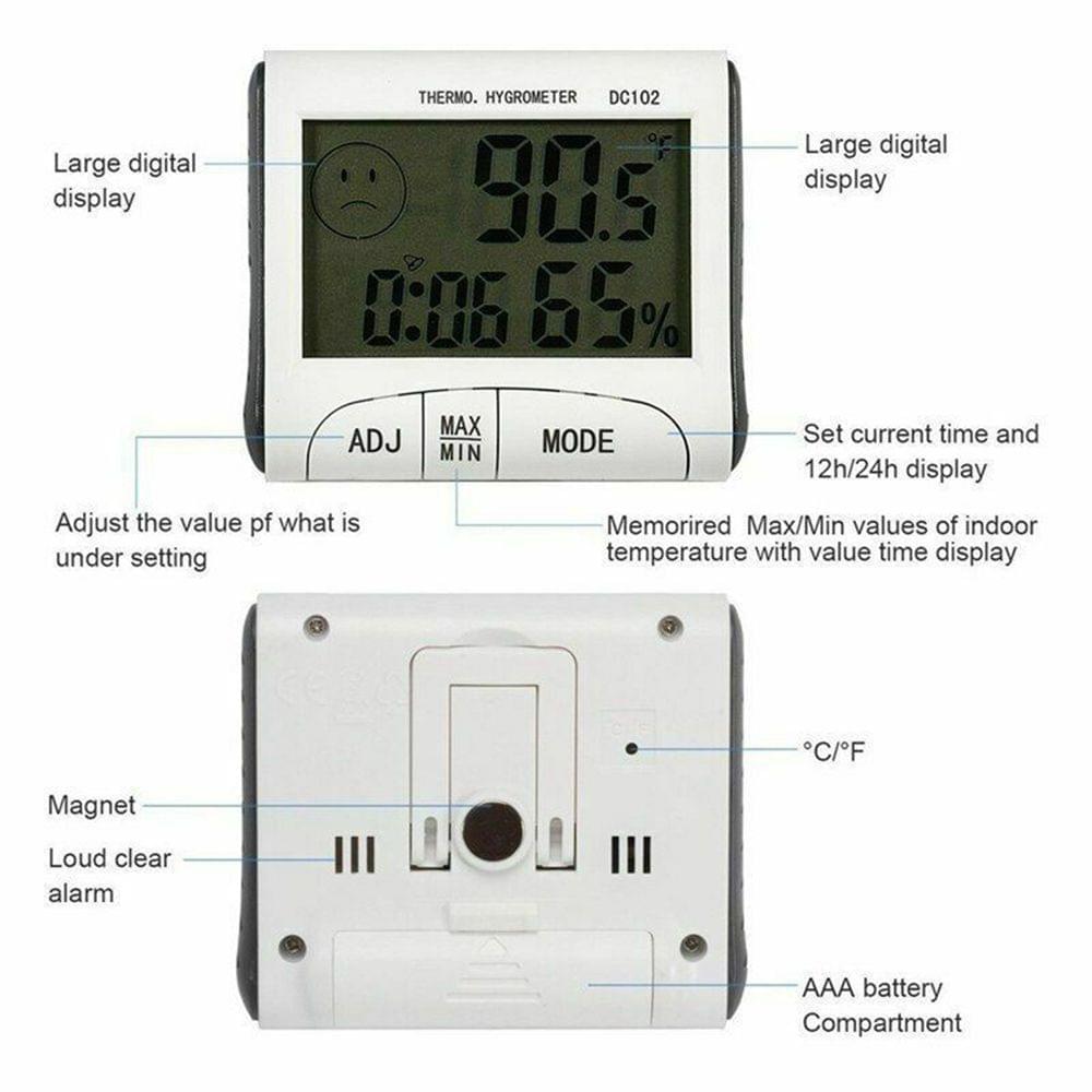 Minitype Digital Indoor Thermometer Hygrometer Clock DC102