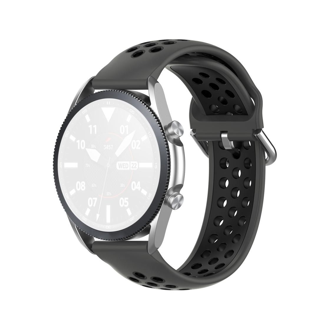 For Galaxy Watch 3 41mm Silicone Sports Two-tone Strap, Size: Free Size 20mm (Coal Black)