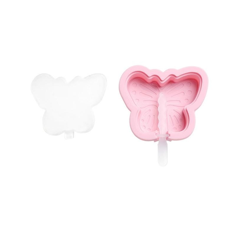 4 PCS DIY Cute Cartoon Animal Silicone Ice Cream Mold with Lid Homemade Handmade Popsicle Mold Making Ice Tray, Style:Butterfly (Pink)