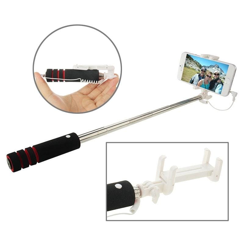 Goshot Q4 Mini Wire Controlled Selfie Stick Monopod Folding Extendable Handheld Holder for iOS & Android Phone, Max Length: 60cm (Red)