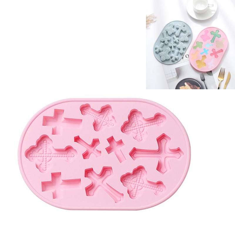 4 PCS Cross Shape Silicone Ice Tray Mold Retro Fondant Biscuit Baking Epoxy Mold (Pink)