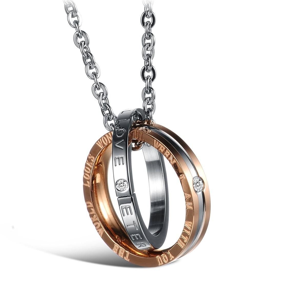 OPK Circle Pendant Rhinestone Titanium Steel Couple Pendant without Chain (Rose Gold)