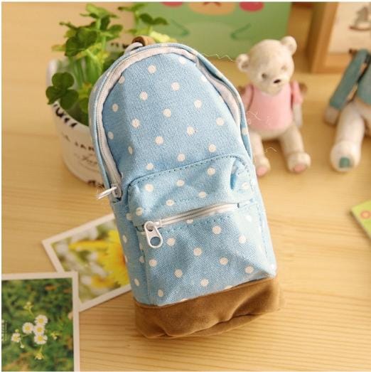 Multi-function Large Capacity Creative Canvas Backpack Dot Pencil Case (Blue)