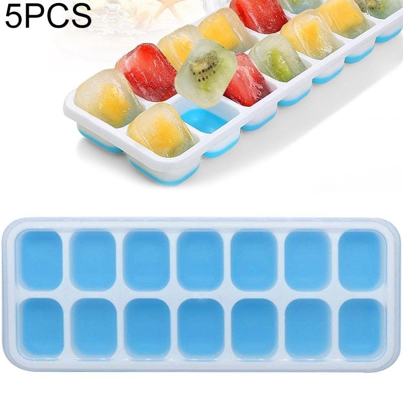 5 PCS 14 Grid Silicone Ice Grid Household Square Ice Grid Silicone Mold With Lid (Blue)