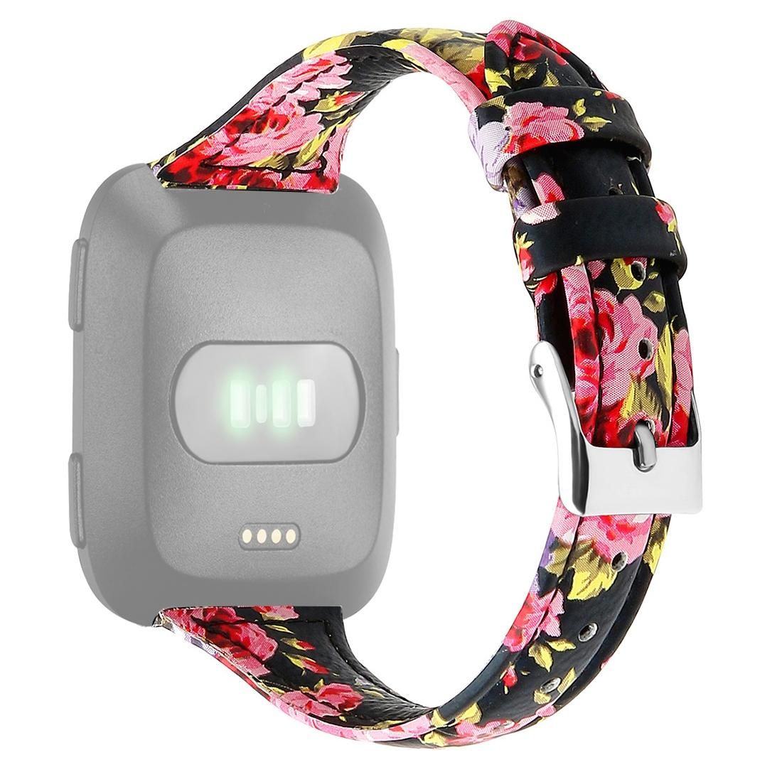 For Fitbit Versa 2 Smart Watch Genuine Leather Wrist Strap Watchband, Shrink Version (Pink Flower)