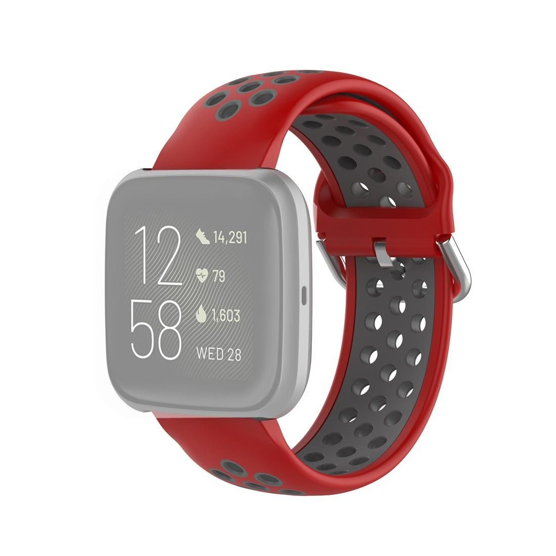 For Fitbit Versa 2 / Versa / Versa Lite 23mm Clasp Two Color Sport Wrist Strap Watchband (Red + Grey)