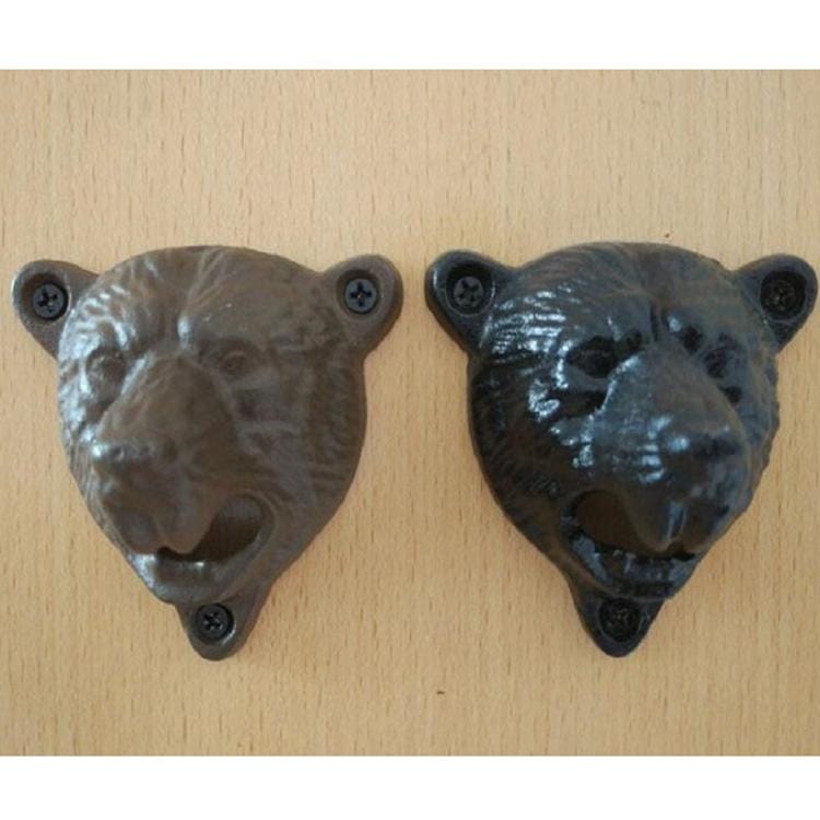 2 PCS Bear Head Cast Iron Wall Corkscrew Metal Antique Beer Corkscrew (Brown)