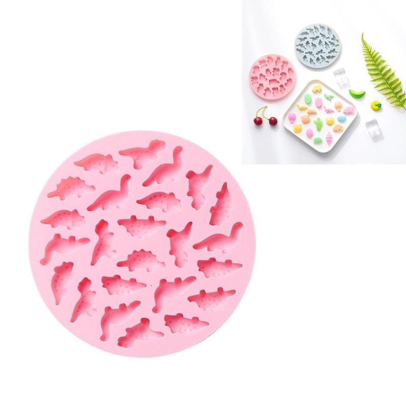 10 PCS Round Cartoon Soft Candy Jelly Steamable Silicone Mold Ice Cream Chocolate Dripping Mold, Style:Dinosaur World (Pink)