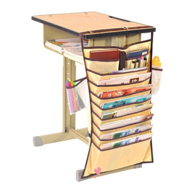 Multi-function Desk Large Capacity High School Student Book Storage Hanging Book Bag (Beige)