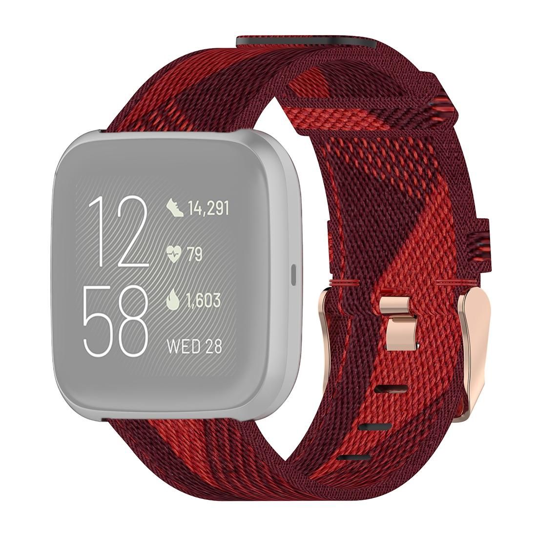 23mm Stripe Weave Nylon Wrist Strap Watch Band for Fitbit Versa 2, Fitbit Versa, Fitbit Versa Lite, Fitbit Blaze (Red)