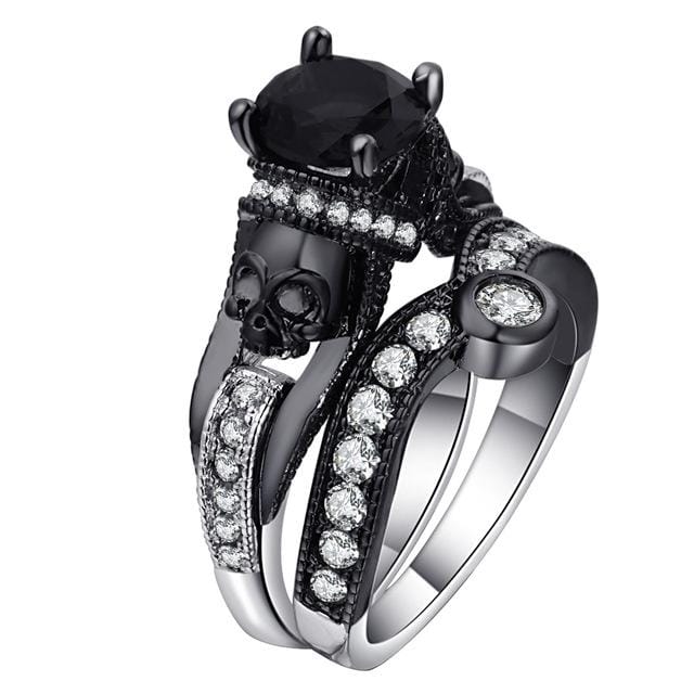 2 PCS Skull Ring Punk Style Fashion Jewelry, Ring Size:9 (Black)