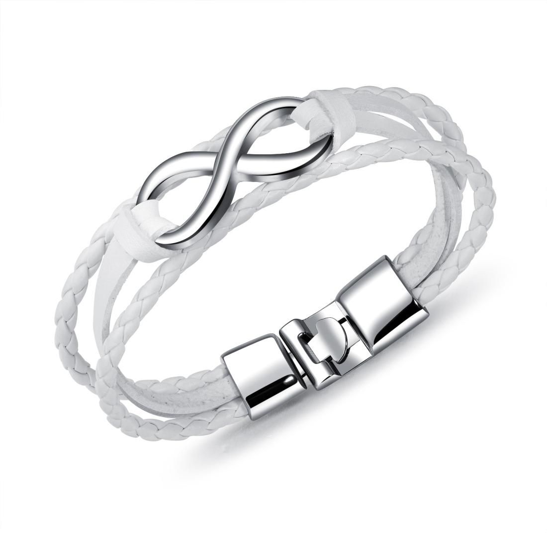 OPK Multilayer Weave Eternal 8-type Leather Bracelet for Men (White)