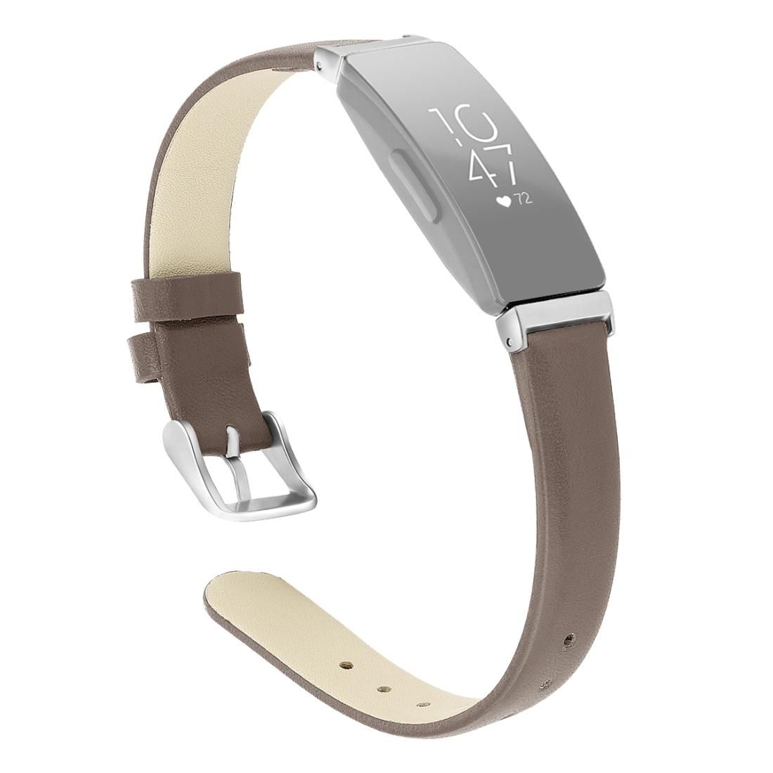 For Fitbit Inspire / Inspire HR Leather Replacement Wrist Strap Watchband with Metal Connector, Size:L (Grey)