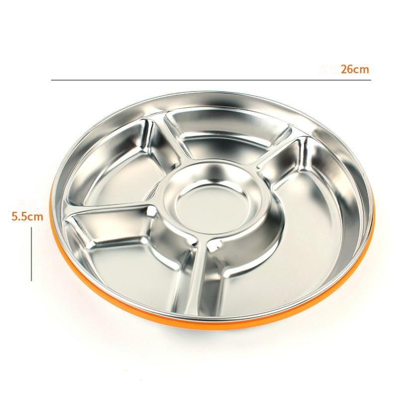 5 Grid Stainless Steel Lunch Box Outdoor Picnic Lunch Box Round Fast Food Tray