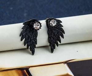 Jewelry Earrings Gothic Cool Angel Wing Rhinestones Alloy Earrings For Women (black)