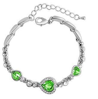 Crystal Rhinestone Heart Simple Bangle Bracelet (Green)