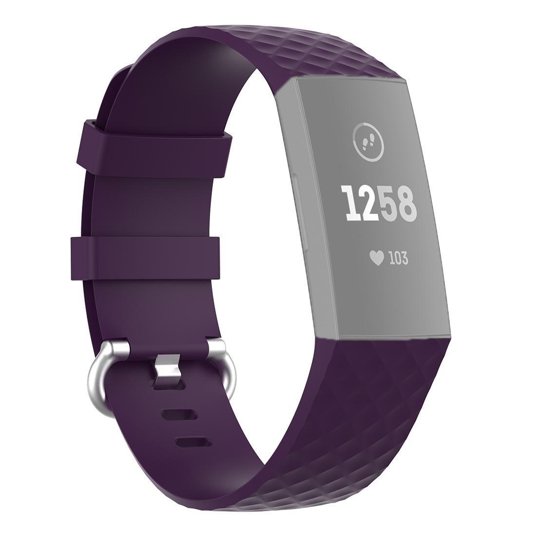 18mm Silver Color Buckle TPU Wrist Strap Watch Band for Fitbit Charge 4 / Charge 3 / Charge 3 SE, Size: S (Dark Purple)
