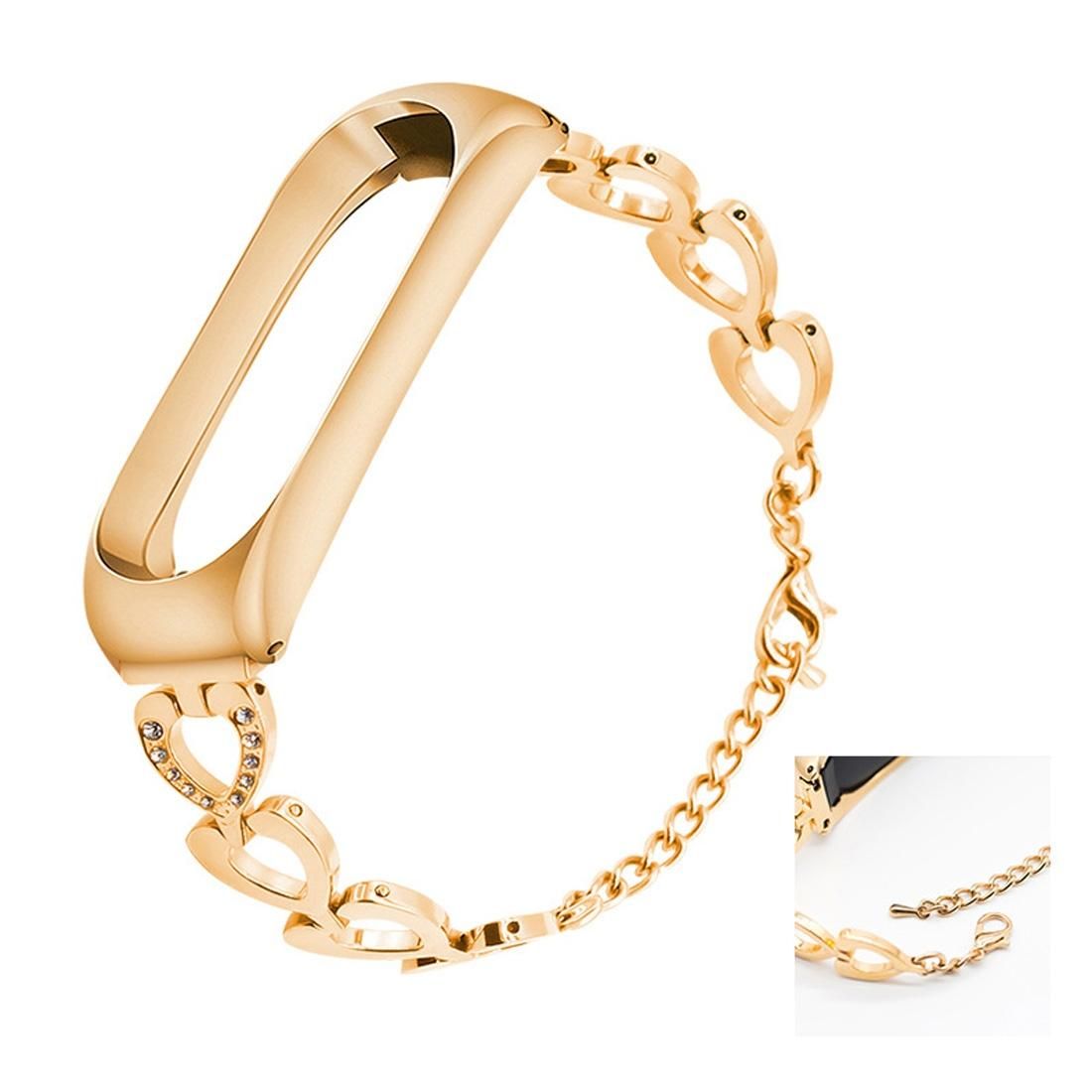 For Xiaomi Mi Band 3 / 4 Metal Heart Shape Replacement Strap Watchband, Color:Gold