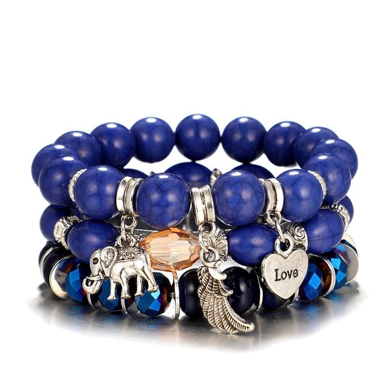 Couple Beaded Bracelets for Women Bohemian Multilayer Trendy Beads Bangles (Blue)