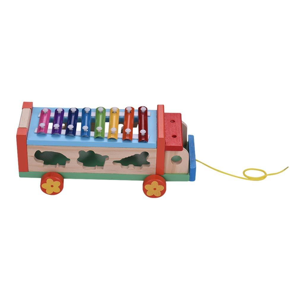 Multifunctional Wooden Toy Car with 8 Notes Xylophone