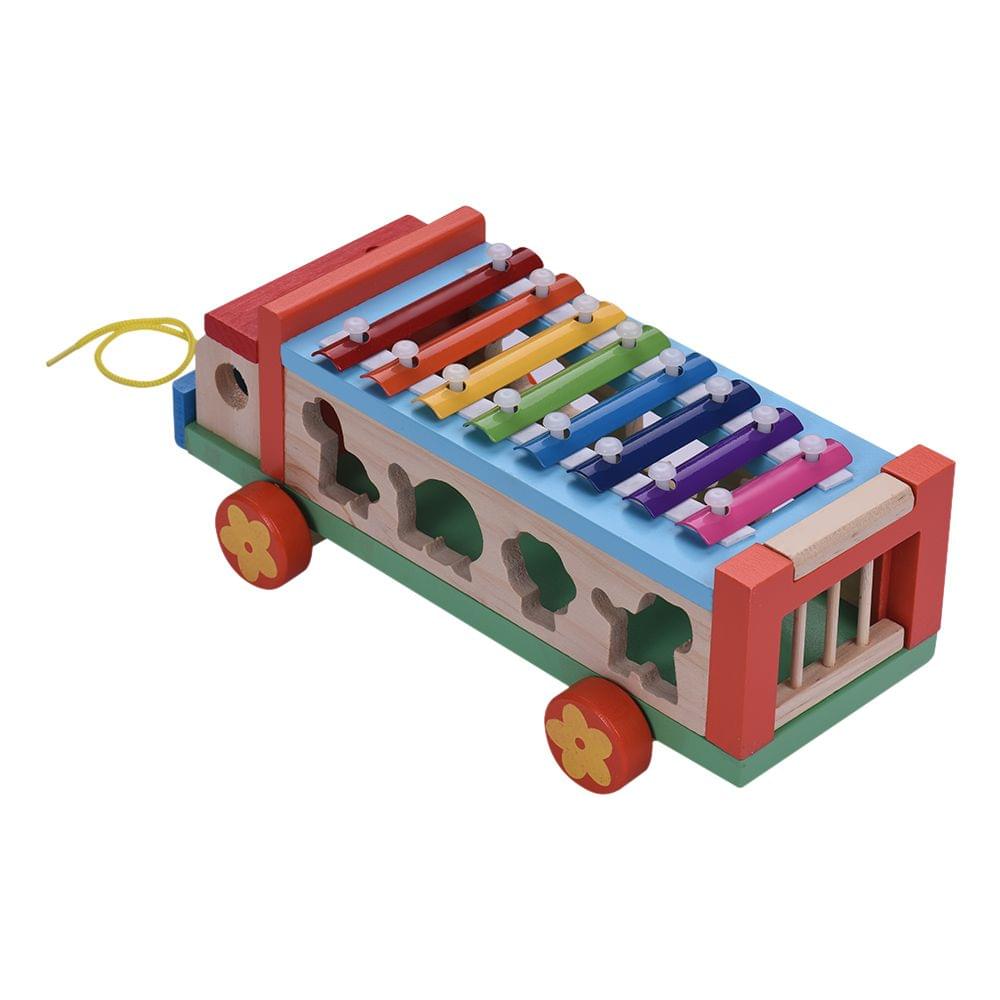 Multifunctional Wooden Toy Car with 8 Notes Xylophone