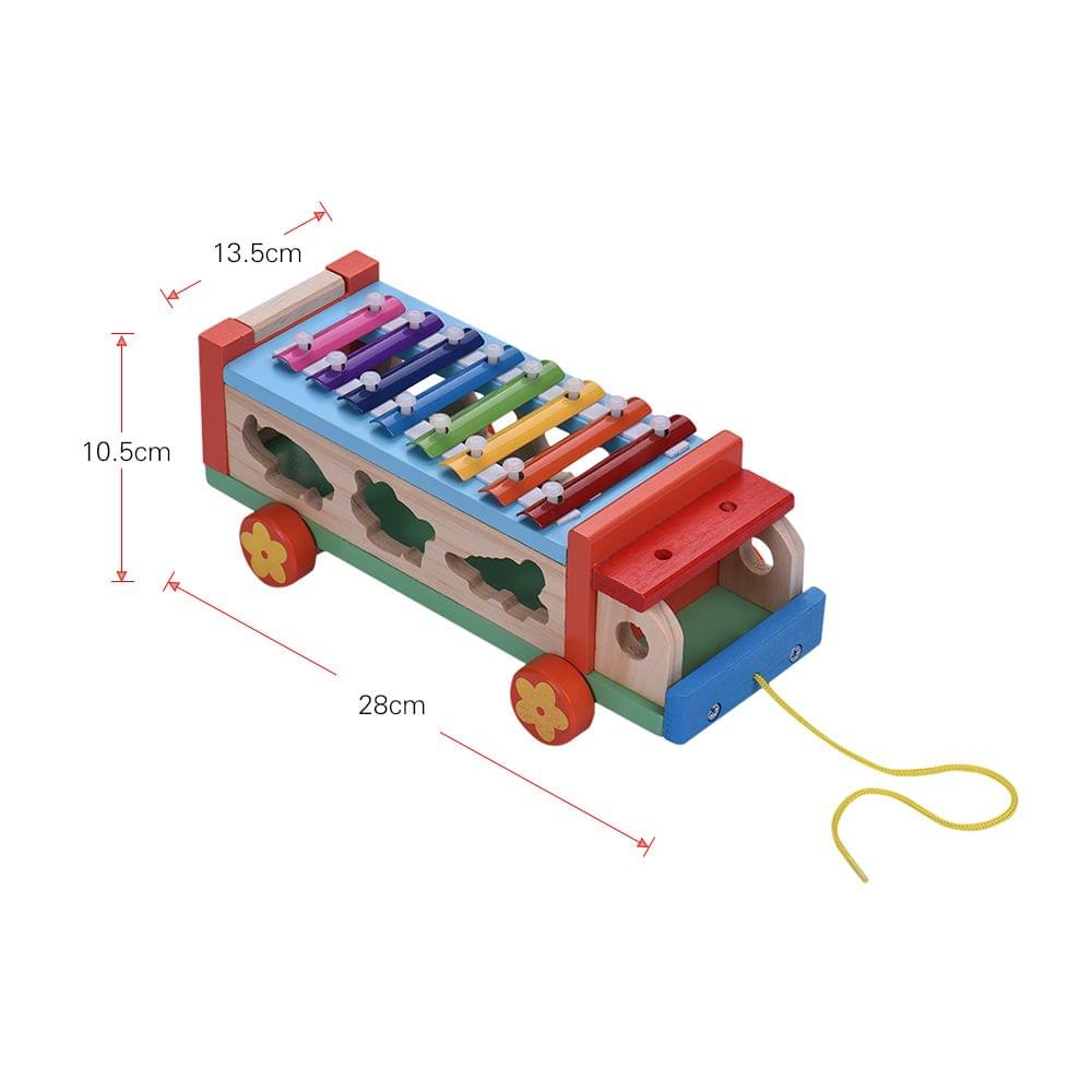 Multifunctional Wooden Toy Car with 8 Notes Xylophone