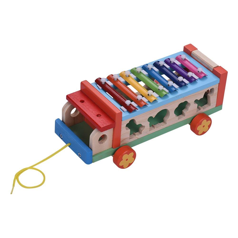 Multifunctional Wooden Toy Car with 8 Notes Xylophone