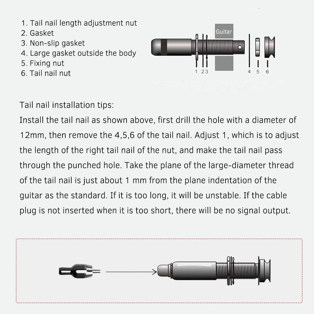 Guitar Pickup Tail Nail Converter Endpin Jack Adapter Copper