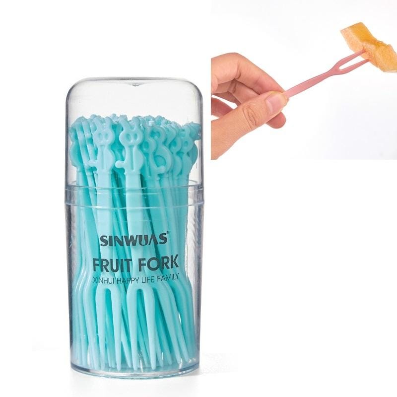 5 Boxes Fruit Fork Set Household Dessert Fruit Toothpicks Disposable Plastic Cake Fork (Blue)