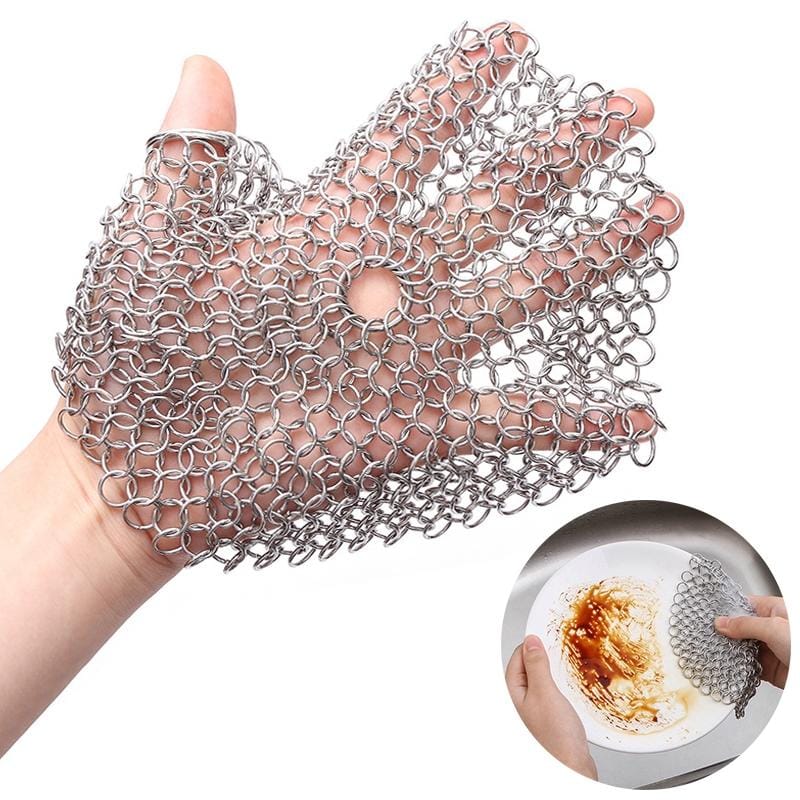 Stainless Steel Round Iron Cleaner Pot Brush Scrubber Home Cookware Kitchen Cleaning Tool, Size:8 x 8 inch