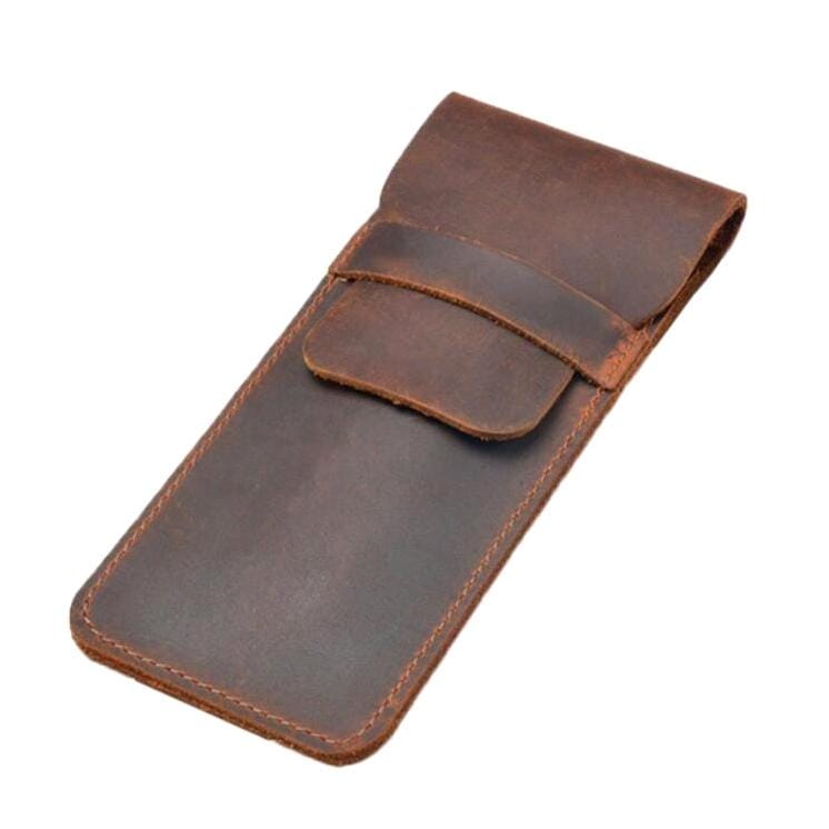 Leather Pen Bag Personality Retro Hand-made Crazy Horse Head Layer Leather Pen Cover, Size:L (Coffee)