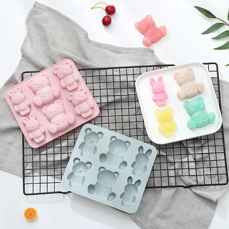 6 PCS Cute Cartoon Animal Shape Silicone Chocolate Mold Baking Cake Mold Ice Tray (Blue)