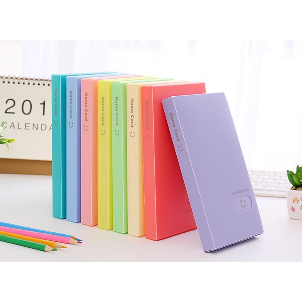 Smiley Face Pattern Portable Business Card Book Card Holder Small Card storage Book Card Sticker Collection Ticket Collection (Green)
