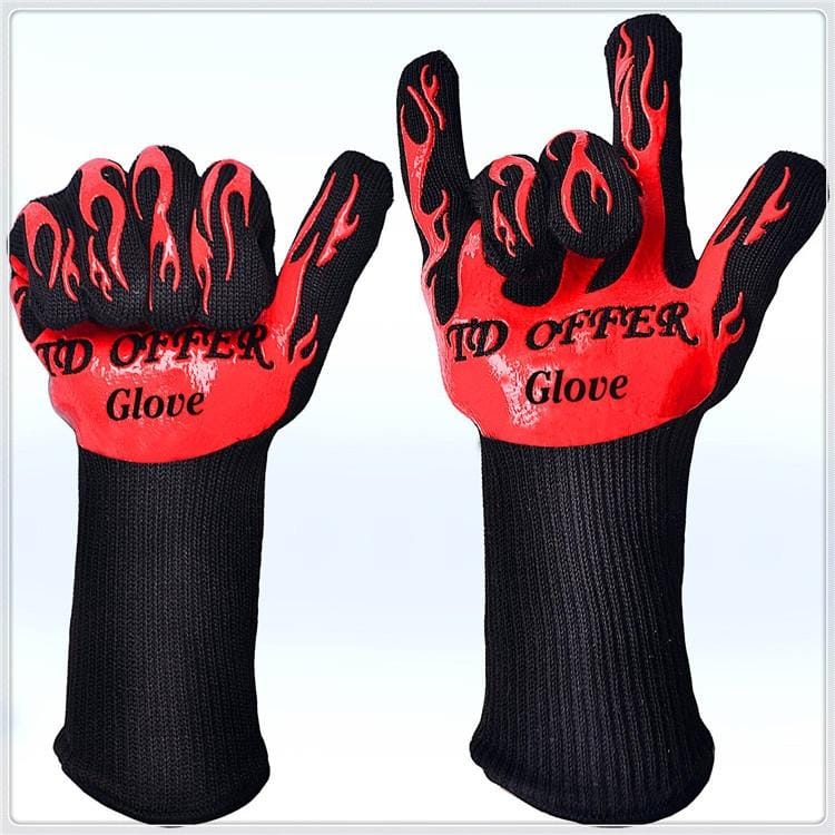 2 Layer Fire Protection Portable Silicone Anti-skidding High Temperature Resistance Cooking Baking Barbecue Gloves