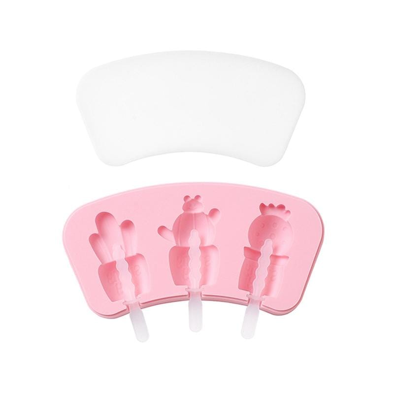 2 PCS Cartoon Homemade Popsicle Ice Cream Mold with Lid Silicone Baking Tool, Style:Sunny Day Potted Plants (Pink)