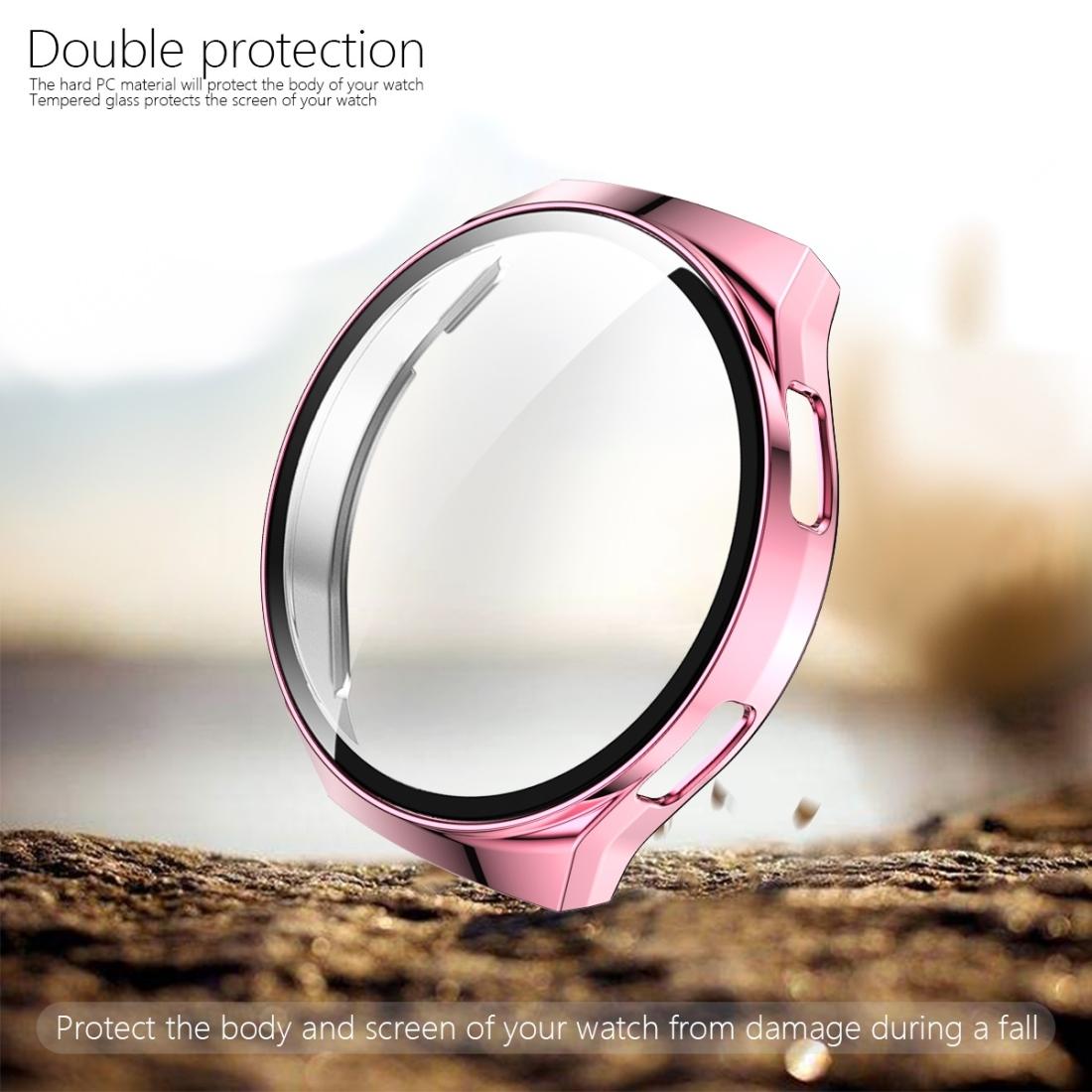 For Huawei Watch GT2e 2 in 1  Tempered Glass Screen Protector + Fully Plating PC Case (Pink)