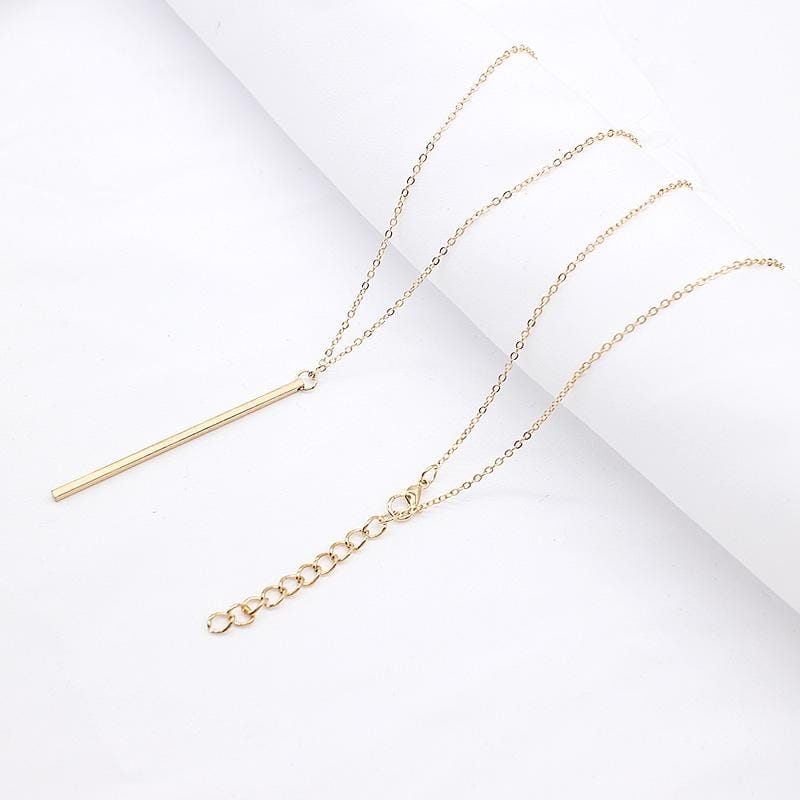 Simple Long Stick Pendant Necklaces Metal Long Chain Necklace (Gold)