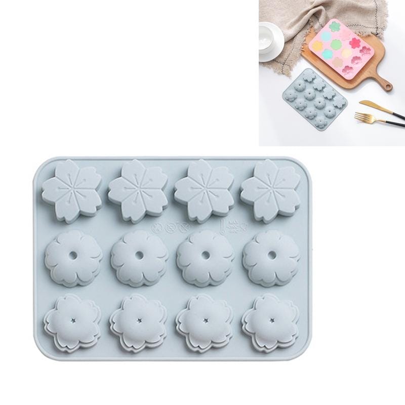 6 PCS 12 Flower-shaped Ice Cube Silicone Mold Pudding Cake Chocolate Baking Mold (Blue)