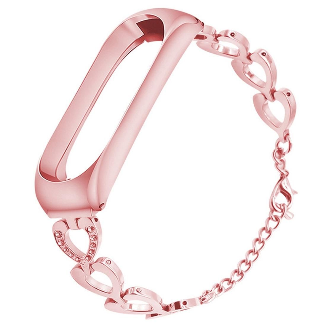 For Xiaomi Mi Band 3 / 4 Metal Heart Shape Replacement Strap Watchband, Color:Rose Pink