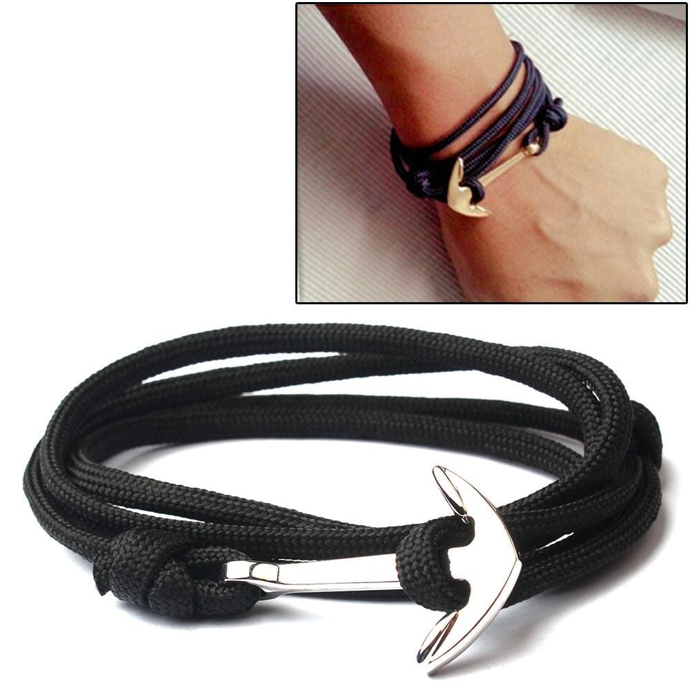 Alloy Anchor Charm Multilayer Leather Friendship Bracelets (Black)