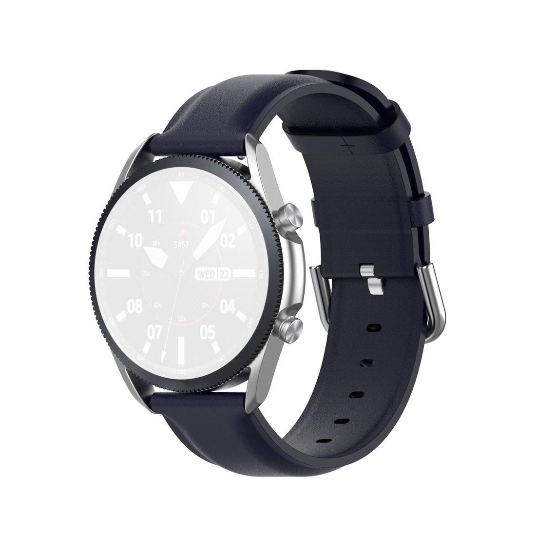 For Galaxy Watch 3 41mm Round Tail Leather Strap, Size: Free Size 20mm (Navy Blue)