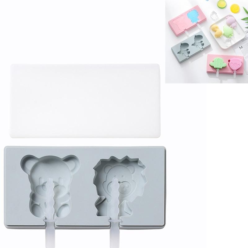 3 PCS Homemade Handmade DIY Cartoon Fruit with Lid Silicone Ice Cream Mold Making Ice Tray, Style:Lion Bear (Blue)