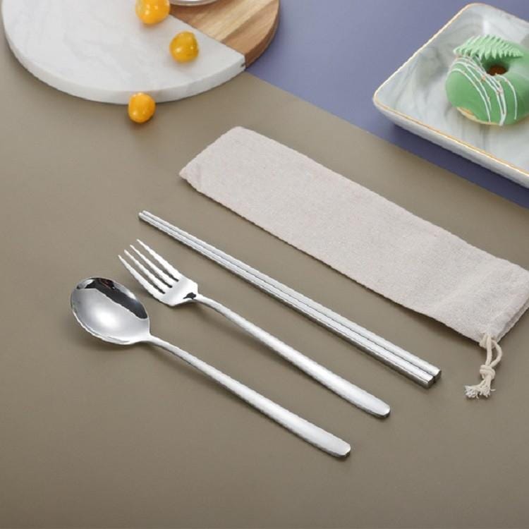 3 PCS / Set Creative Stainless Steel Spoon Fork Chopsticks Portable Tableware Set, Color:Original Steel