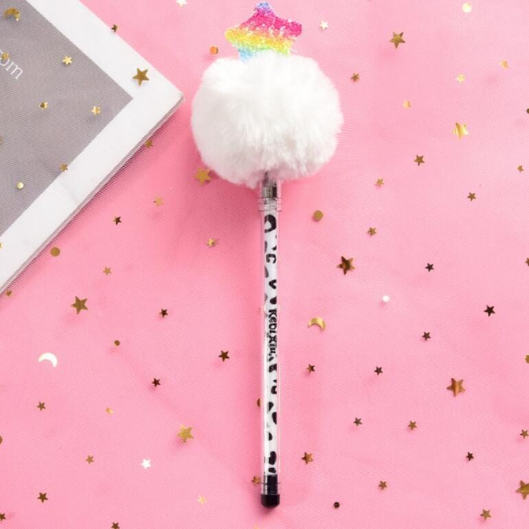 Creative Fur Ball Pendant Stationery Cute Plush Colored Pen Student Gel Pen (Pentagram White Fur Ball)