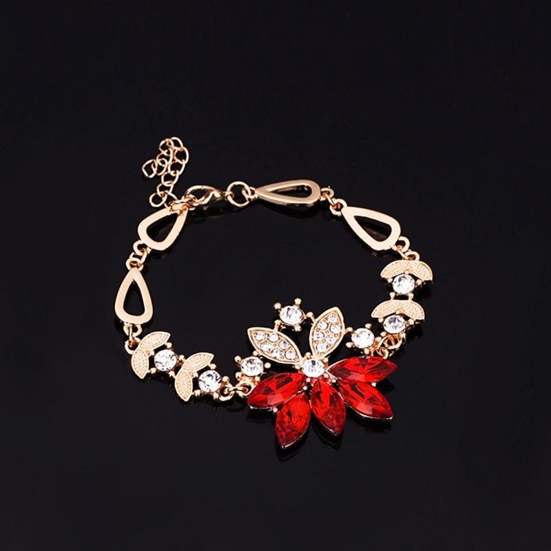 3 in 1  Set Women Fashion Diamond-shape Leaves Flowers Bracelets Earrings Jewelry (White)