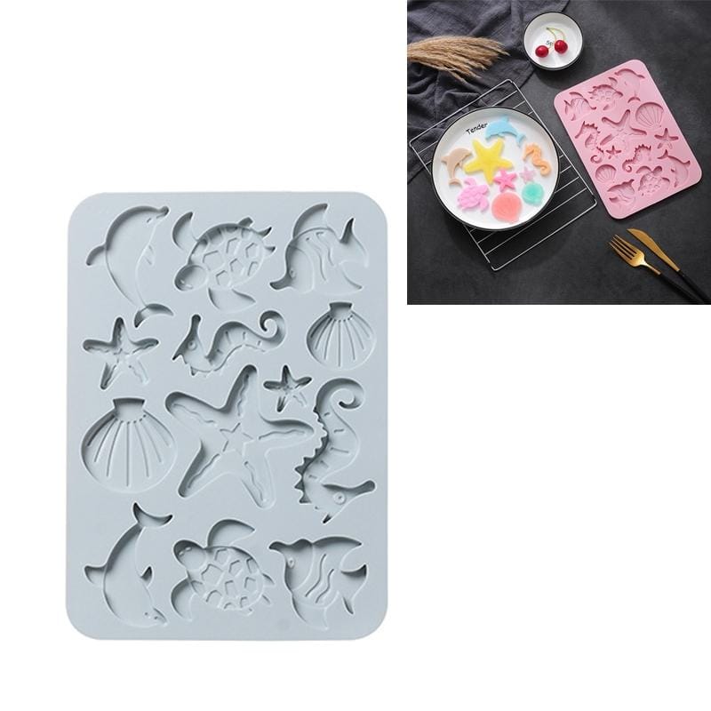 4 PCS Marine Life Three-dimensional Silicone Ice Cream Mold High Temperature Resistant Multifunctional Baking Cake Chocolate Mold (Blue)
