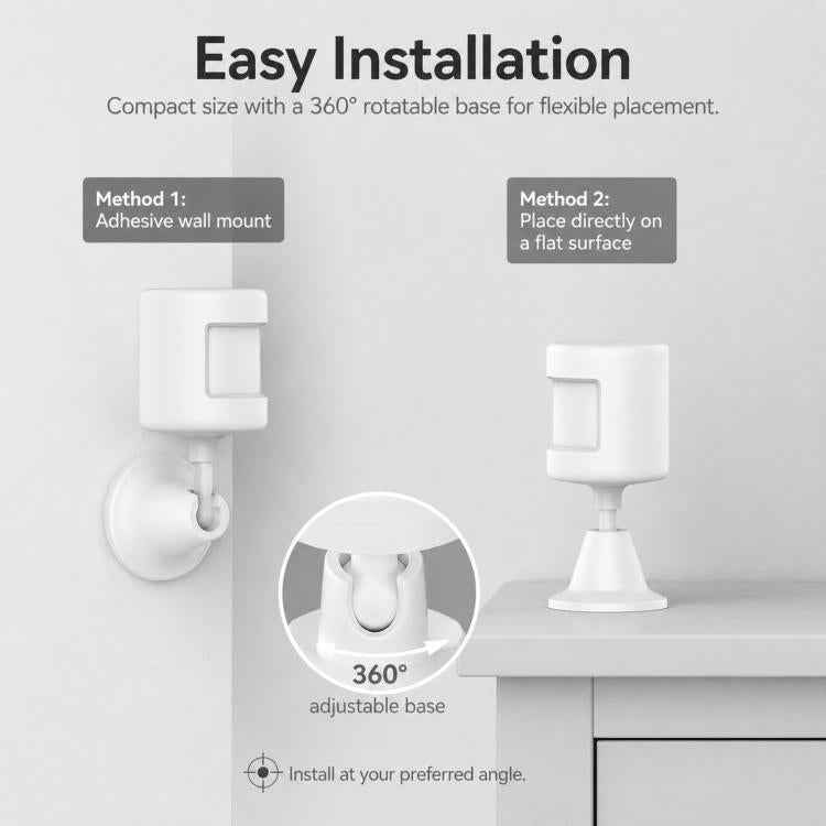 Tuya Zigbee  Wireless Home Security Alarm PIR Motion Sensor Smart Human Motion Detector with 360-degree Rotating Base(White)