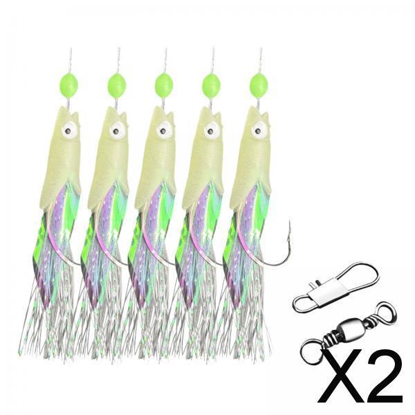 2x5Pcs Luminous Fishing Rigs Fish Lure for Sea Fishing Saltwater Mackerel 22mmx10mm
