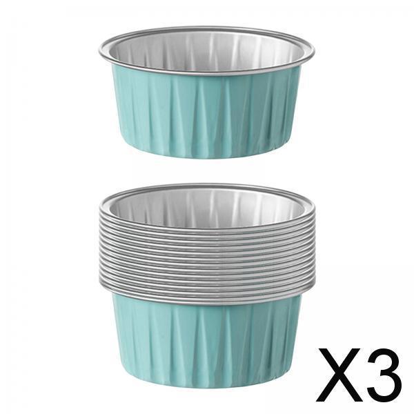 3x15Pcs Aluminum Muffin Cups Foil Baking Cups for Clubs Cheese Cakes Dessert Pie blue