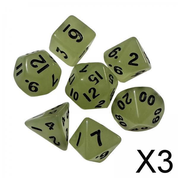 3x7Pcs Glowing Polyhedral Dices D4-d20 Multi Sided Dices for Role Playing Game Green